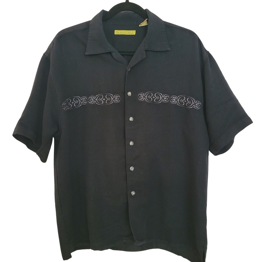 The Havanera Shirt Co Mens Medium Black Embroidered Short Sleeve Camp Shirt